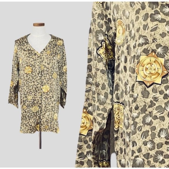 Victoria's Secret Other - Victoria's Secret gold label silk vintage scarf print trophy blouse nightie-M/L